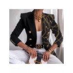 Women's Elegant Half Gold Zipper Print Blazer