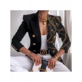 Women's Elegant Half Gold Zipper Print Blazer