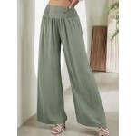 Casual Solid Color Elastic Waist High Waist Wide Leg Pants