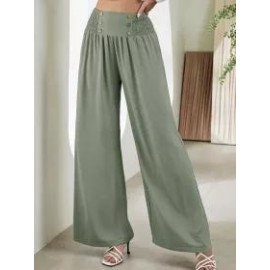 Casual Solid Color Elastic Waist High Waist Wide Leg Pants
