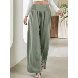 Casual Solid Color Elastic Waist High Waist Wide Leg Pants