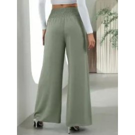 Casual Solid Color Elastic Waist High Waist Wide Leg Pants