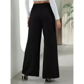 Casual Solid Color Elastic Waist High Waist Wide Leg Pants