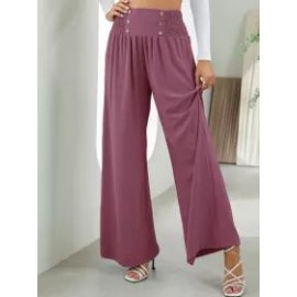 Casual Solid Color Elastic Waist High Waist Wide Leg Pants
