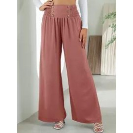 Casual Solid Color Elastic Waist High Waist Wide Leg Pants