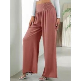 Casual Solid Color Elastic Waist High Waist Wide Leg Pants