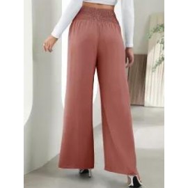 Casual Solid Color Elastic Waist High Waist Wide Leg Pants