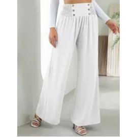 Casual Solid Color Elastic Waist High Waist Wide Leg Pants