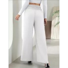 Casual Solid Color Elastic Waist High Waist Wide Leg Pants