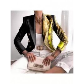 Ladies Fashionable Stitching Chain Abstract Printed Blazer