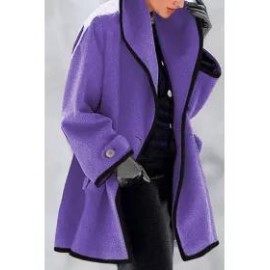 Fashion Multicolor Round Neck Loose Woolen Coat