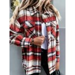 Lapel Collar Casual Plaid Long Sleeve Jacket