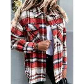 Lapel Collar Casual Plaid Long Sleeve Jacket