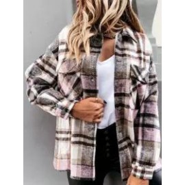 Lapel Collar Casual Plaid Long Sleeve Jacket