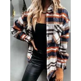 Lapel Collar Casual Plaid Long Sleeve Jacket