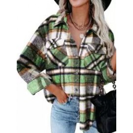 Lapel Collar Casual Plaid Long Sleeve Jacket