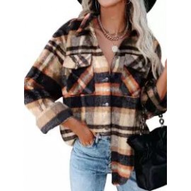 Lapel Collar Casual Plaid Long Sleeve Jacket