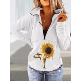 Long Sleeve Casual Floral Cotton-Blend Sweatshirts