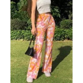 Floral Print Contrast Micro-Flare Pants