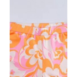 Floral Print Contrast Micro-Flare Pants
