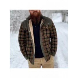 Men's Retro Check Pattern Stitching Warm Wanderer Jacket