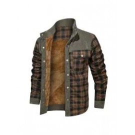 Men's Retro Check Pattern Stitching Warm Wanderer Jacket