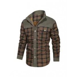 Men's Retro Check Pattern Stitching Warm Wanderer Jacket