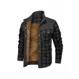 Men's Retro Check Pattern Stitching Warm Wanderer Jacket