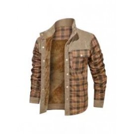 Men's Retro Check Pattern Stitching Warm Wanderer Jacket