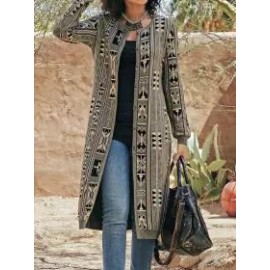 Loose Casual Vintage Print Single Breasted Coat