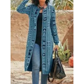 Loose Casual Vintage Print Single Breasted Coat