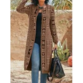 Loose Casual Vintage Print Single Breasted Coat