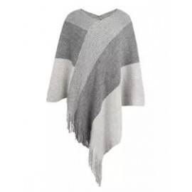 Clashing Plaid Fringed Knit Cape