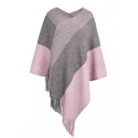 Clashing Plaid Fringed Knit Cape