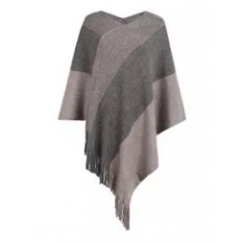 Clashing Plaid Fringed Knit Cape