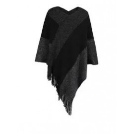 Clashing Plaid Fringed Knit Cape