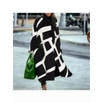 Fashion All-match Print Stitching Woolen Coat