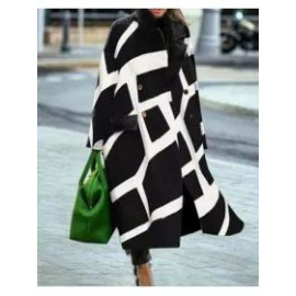 Fashion All-match Print Stitching Woolen Coat