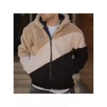 Men's Stitching Plush Hooded Jacket