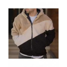 Men's Stitching Plush Hooded Jacket
