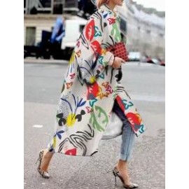 Fall/Winter Long Flared Sleeve Printed Loosen Coat