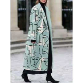 Ladies Elegant Fashion Abstract Line Element Print Coat Coat