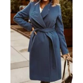 Fashion Solid Color Button And Belted Coat