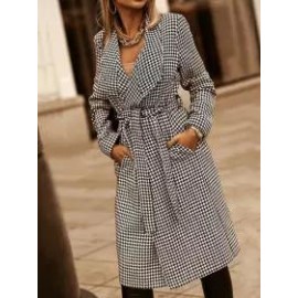 Fashion Solid Color Button And Belted Coat