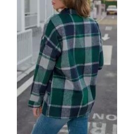 Long Sleeve Lapel Loose Fit Women's Plaid Shirt Mid-Length Coat