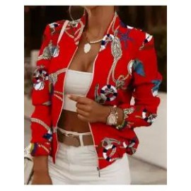 Elegant Printed Long Sleeve Zip Ladies Jacket