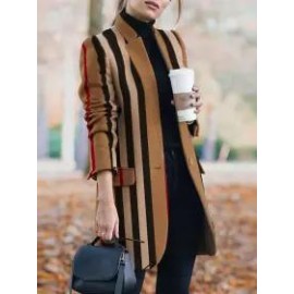 Fashion All-match Print Stitching Woolen Coat