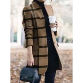 Fashion All-match Print Stitching Woolen Coat
