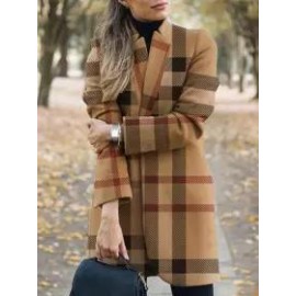 Fashion All-match Print Stitching Woolen Coat