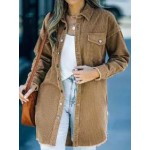 Casual Solid Button Loose Lapel Corduroy Long Sleeve Jacket